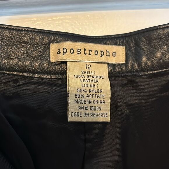 Apostrophe Women’s Genuine Black Leather Lined Straight Leg Pants Size 12 - Picture 6 of 10